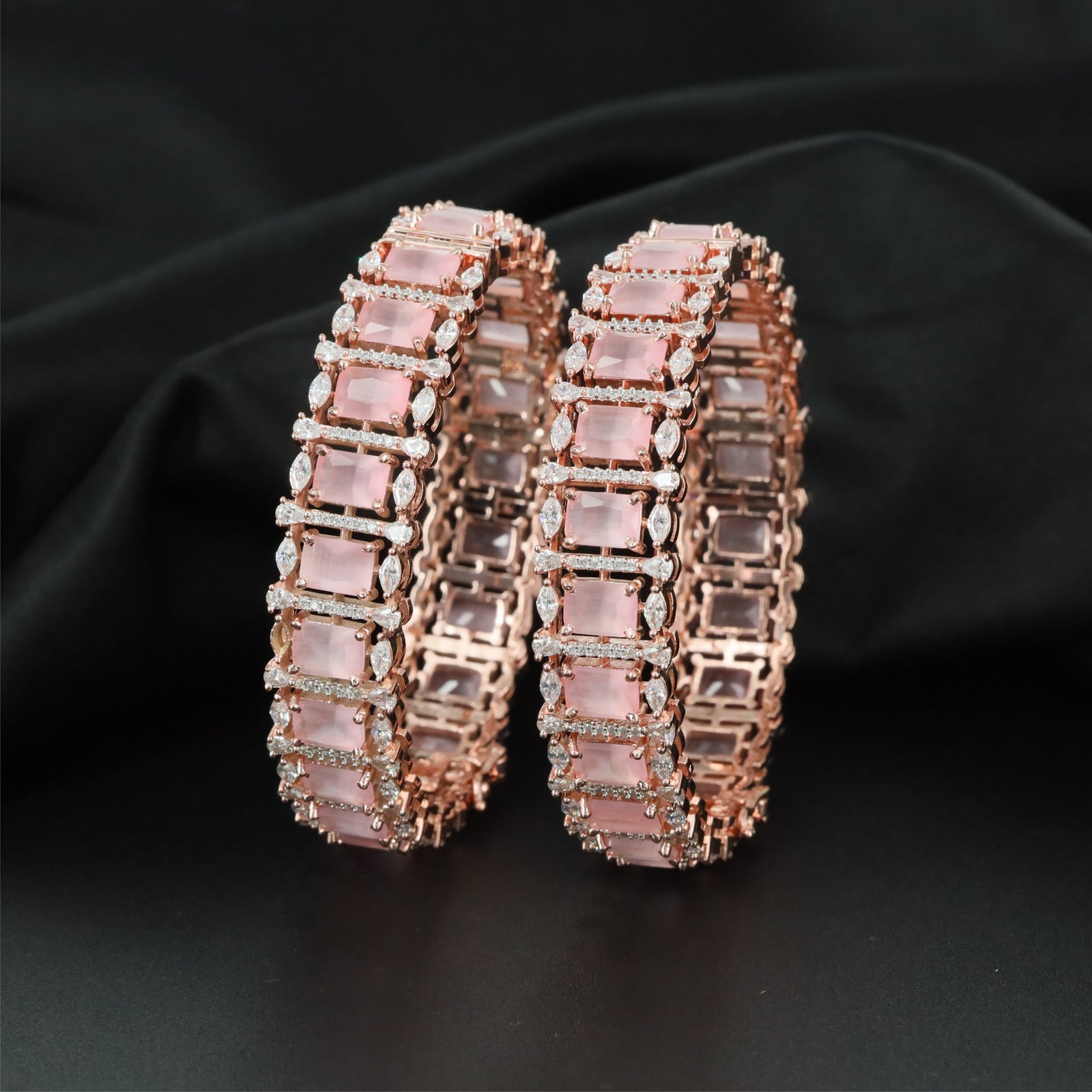 Legacy Panel Track Rose Gold Bangles with Detailed Side Construction