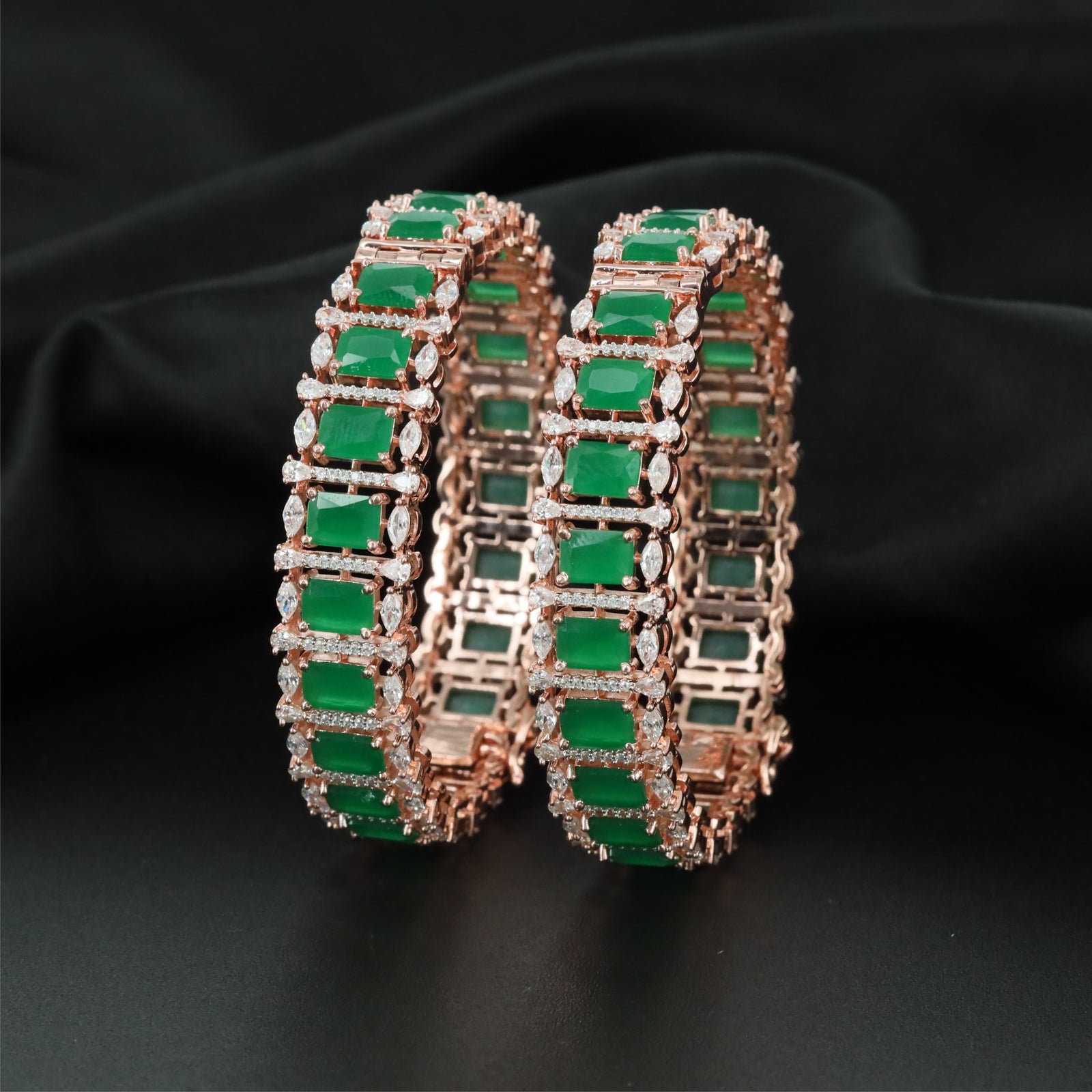Estate Grid Rose Gold Bangles with Sculpted Panel Formation