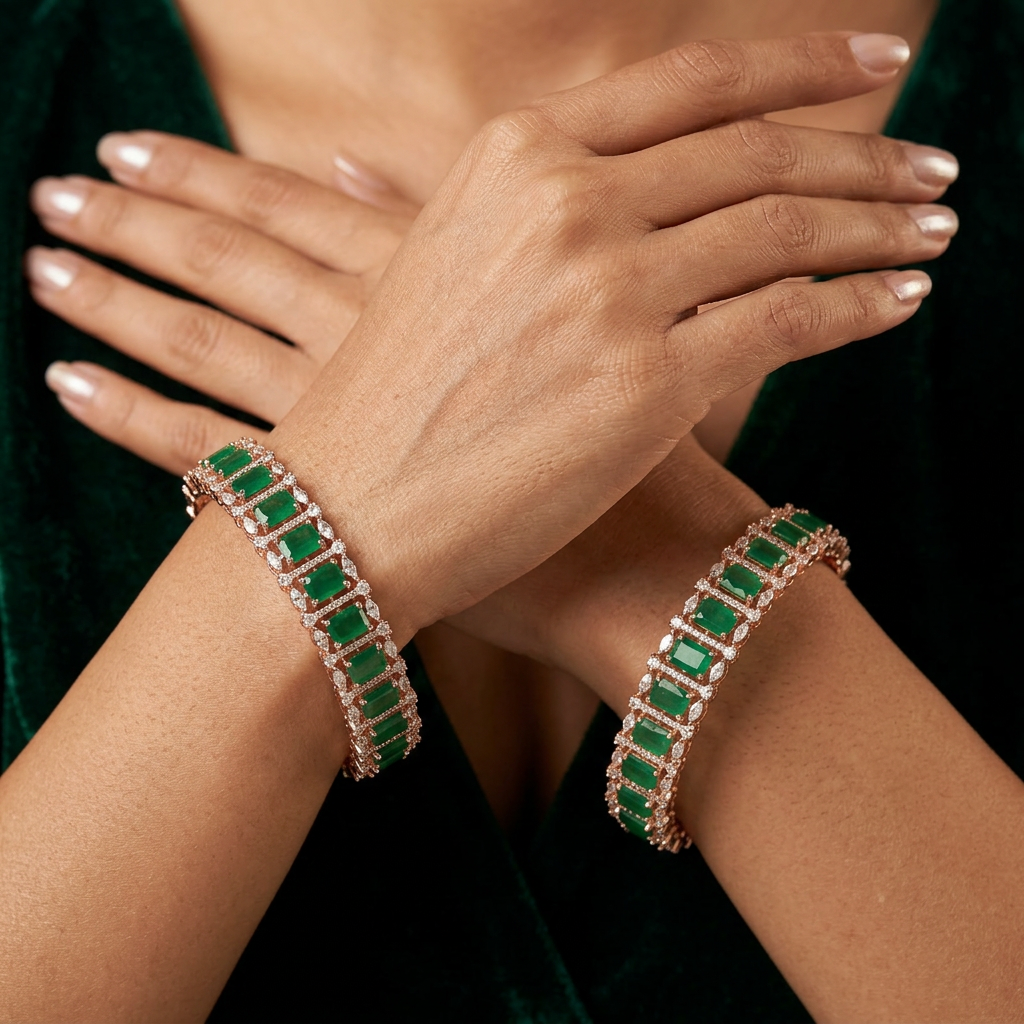 Estate Grid Rose Gold Bangles with Sculpted Panel Formation