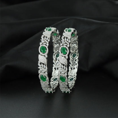Meadow Vine Rhodium Bangles with Sculpted Decorative Profile