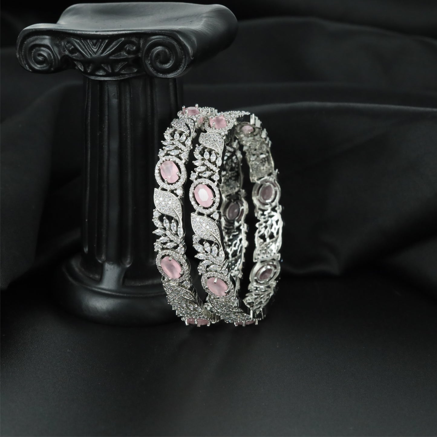 Artisan Vine Network Rhodium Bangles with Continuous Oval Alignment