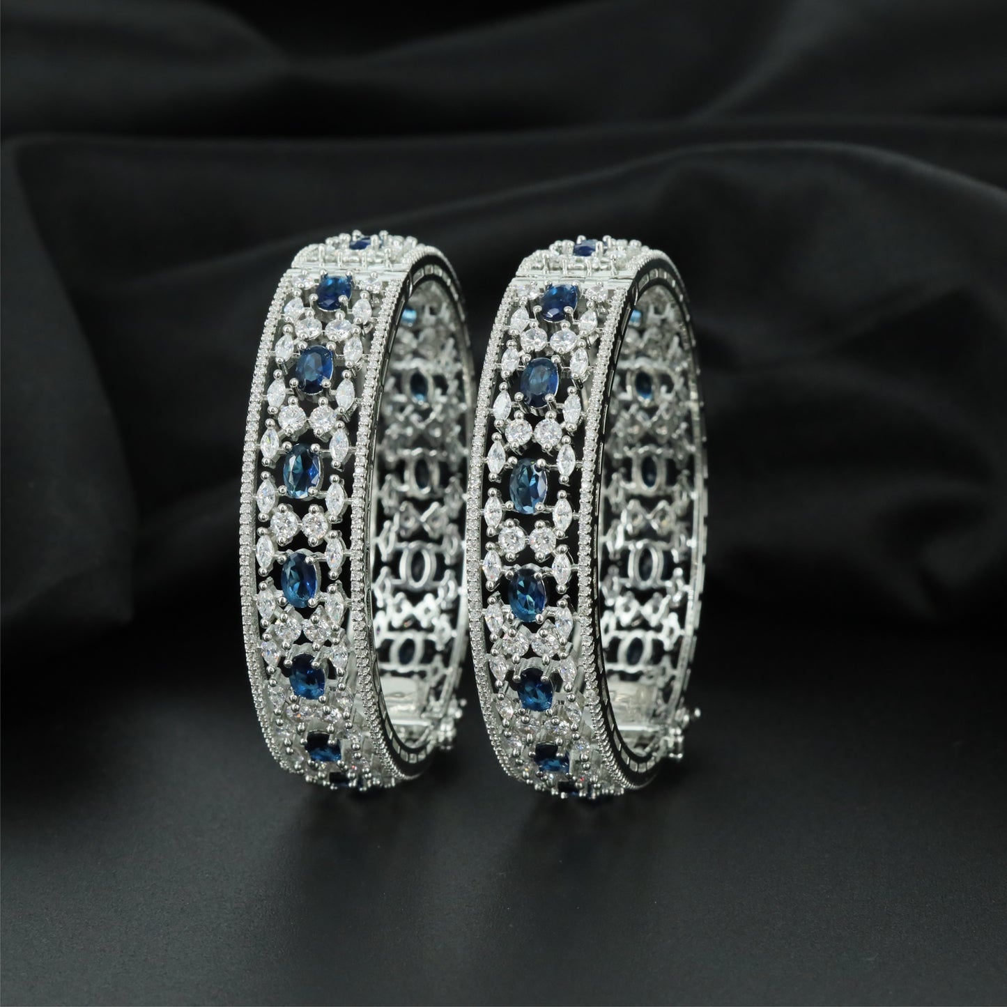 Crystal Garden Rhodium Bangles with Repeating Floral Sections