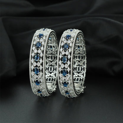 Crystal Garden Rhodium Bangles with Repeating Floral Sections