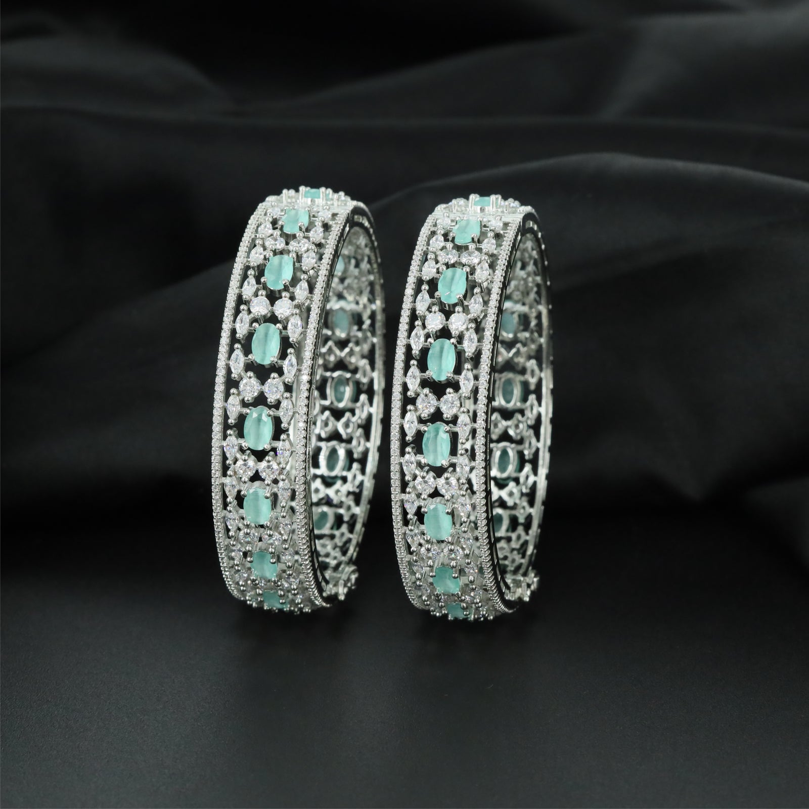 Floret Trellis Rhodium Bangles with Decorative Border Formation