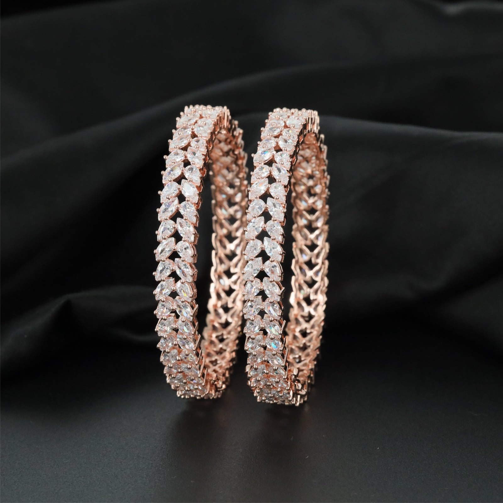 Leafline Rose Gold Bangles with Ornamental Chevron Arrangement