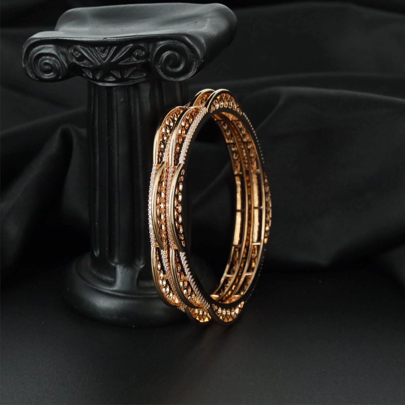 Contour Beadline Gold Polish Bangles with Twin Border Detailing