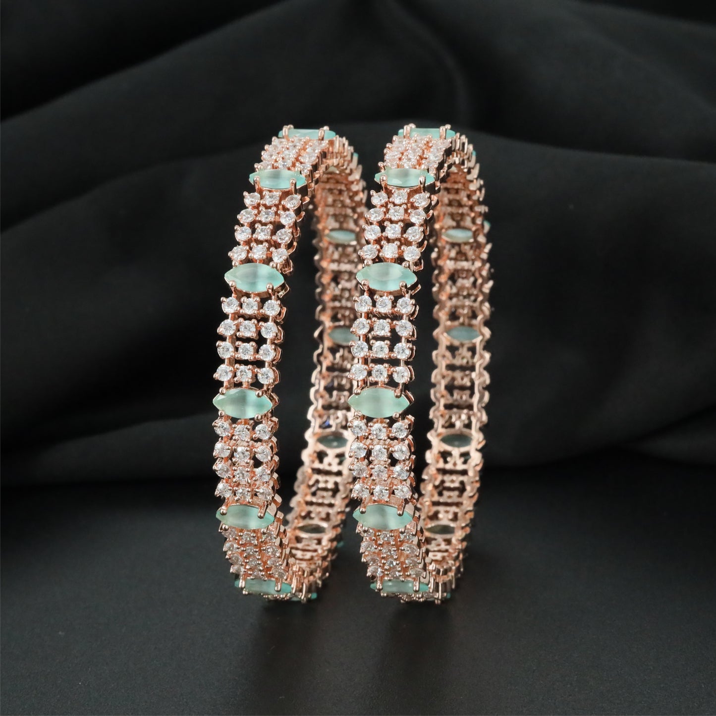 Edgeglow Border Rose Gold Bangles with Detailed Connector Styling