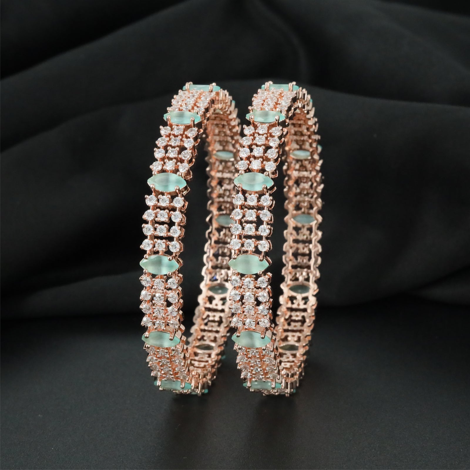 Edgeglow Border Rose Gold Bangles with Detailed Connector Styling