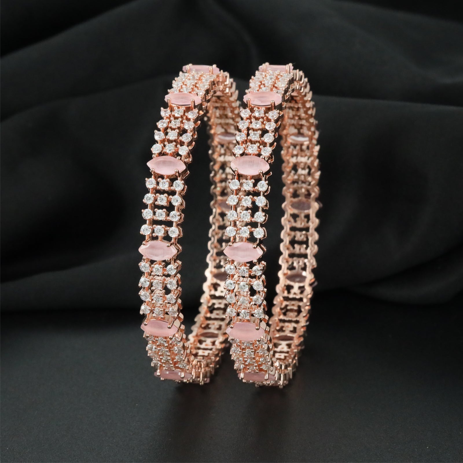 Intergrid Rose Gold Bangles with Decorative Architectural Pattern