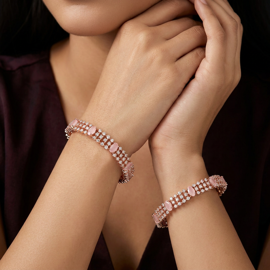 Intergrid Rose Gold Bangles with Decorative Architectural Pattern