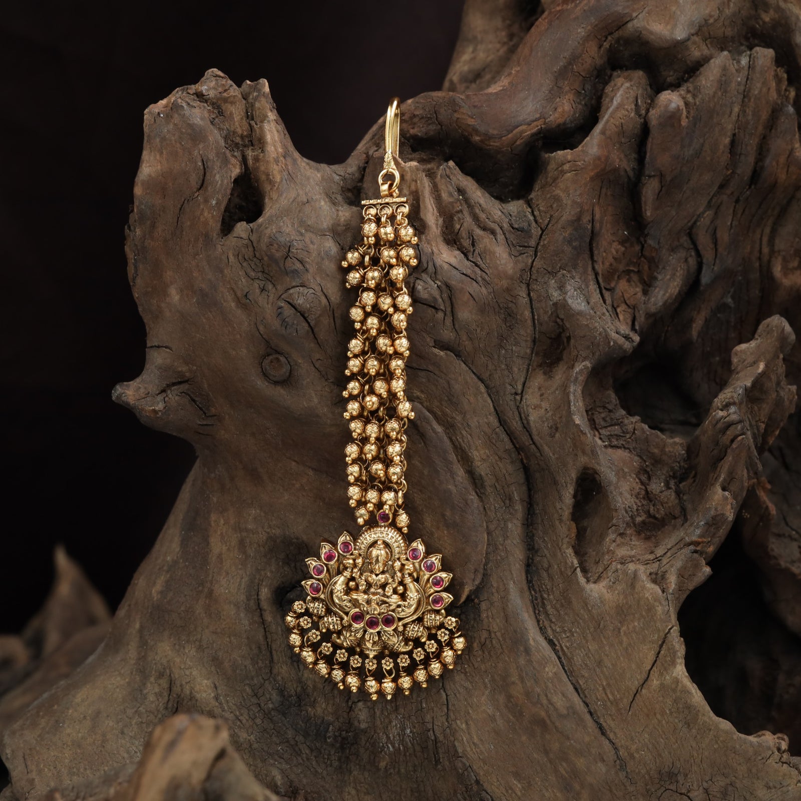 Pendant Tassel Antique Tikka with Lakshmi Frame and Bead Fringe
