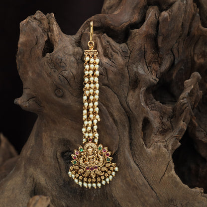 Pendant Tassel Antique Tikka with Lakshmi Frame and Bead Fringe
