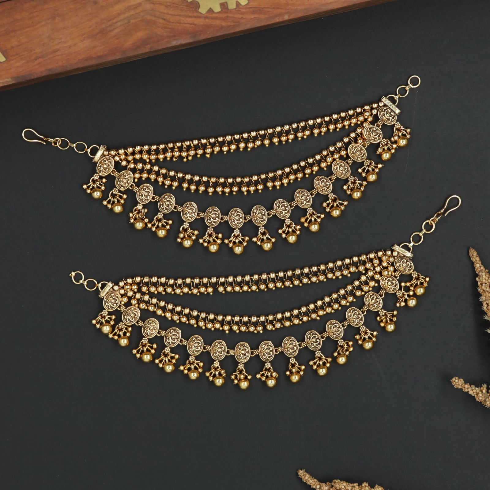 Luxury Side Mati with Cascading Bead Rows and Coin Frames