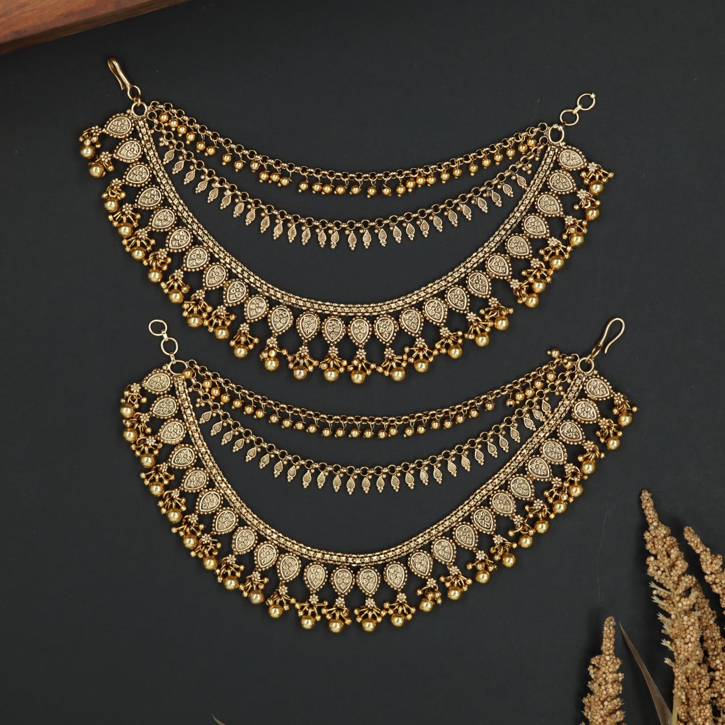 Signature Fringe Mati with Curved Paisley Rows and Dangling Elements