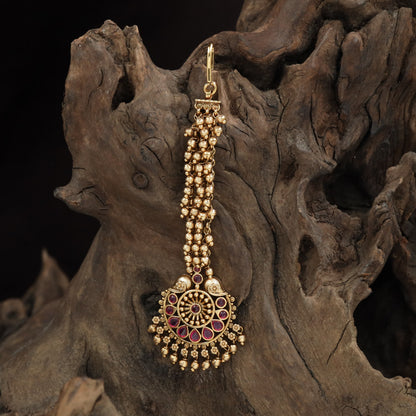 Scroll Wheel Antique Tikka with Textured Pendant Detailing