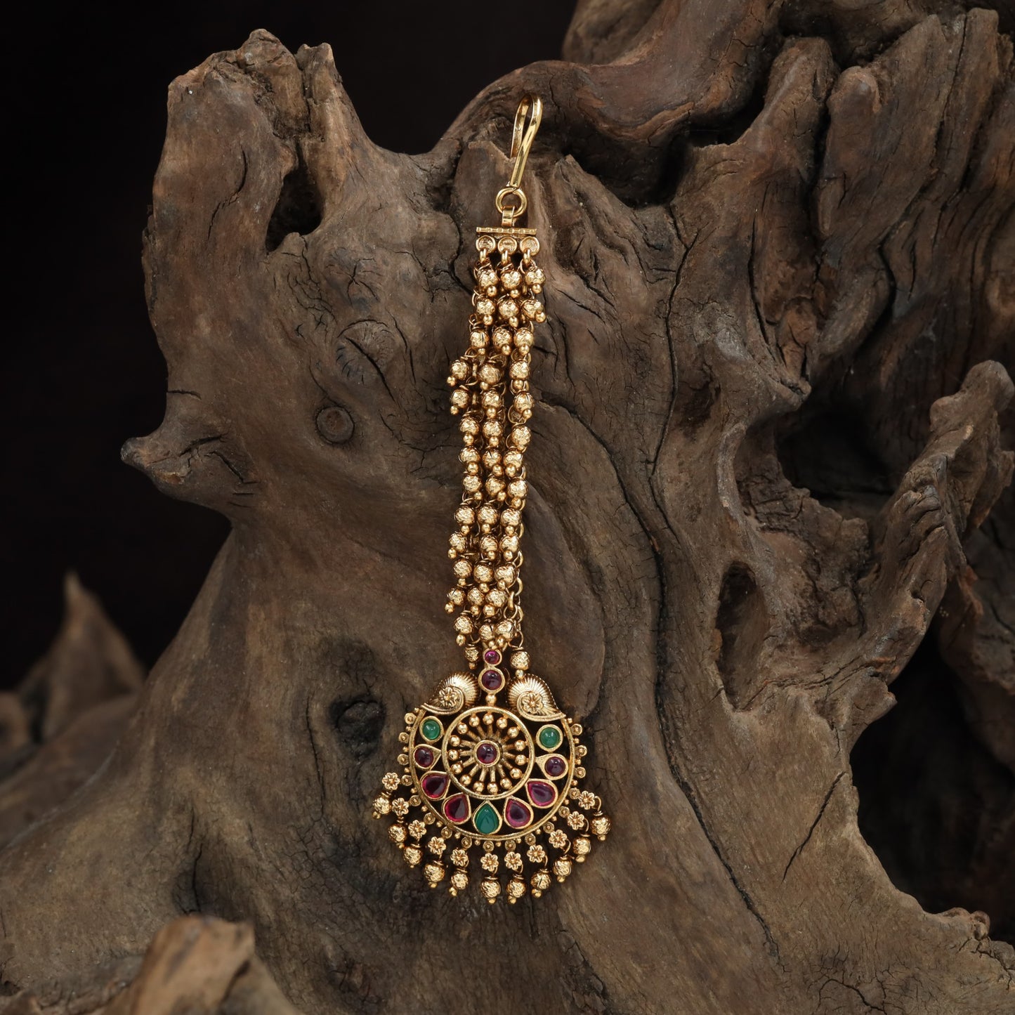 Scroll Wheel Antique Tikka with Textured Pendant Detailing