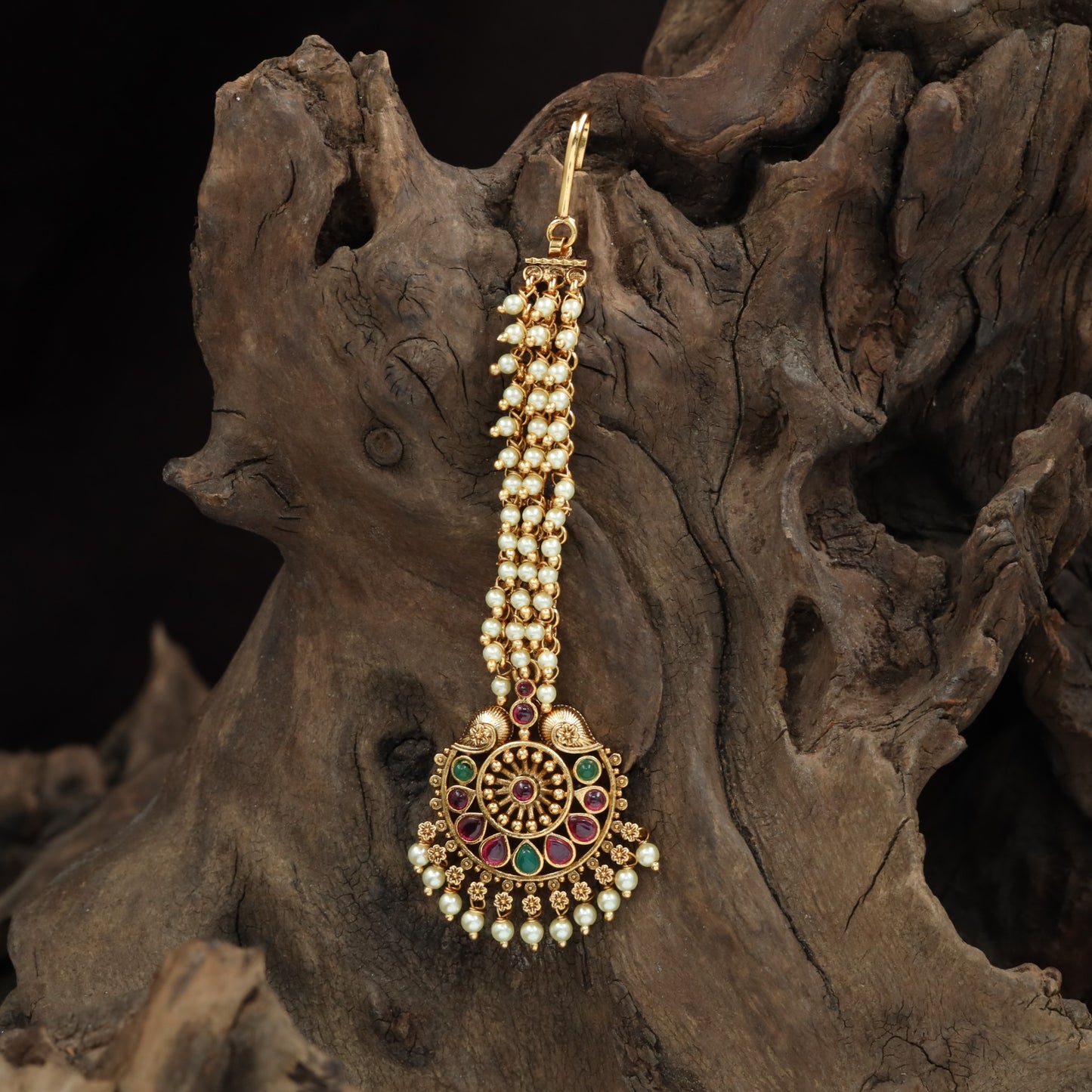 Scroll Wheel Antique Tikka with Textured Pendant Detailing