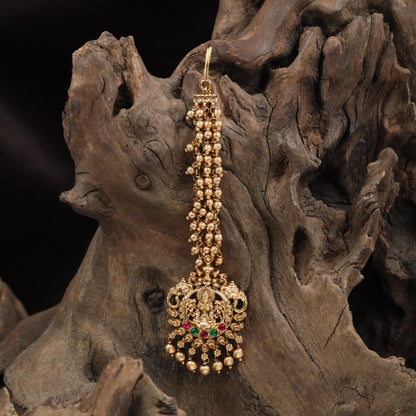 Beaded chain tikka with Lakshmi panel pendant and dense fringe drop detailing