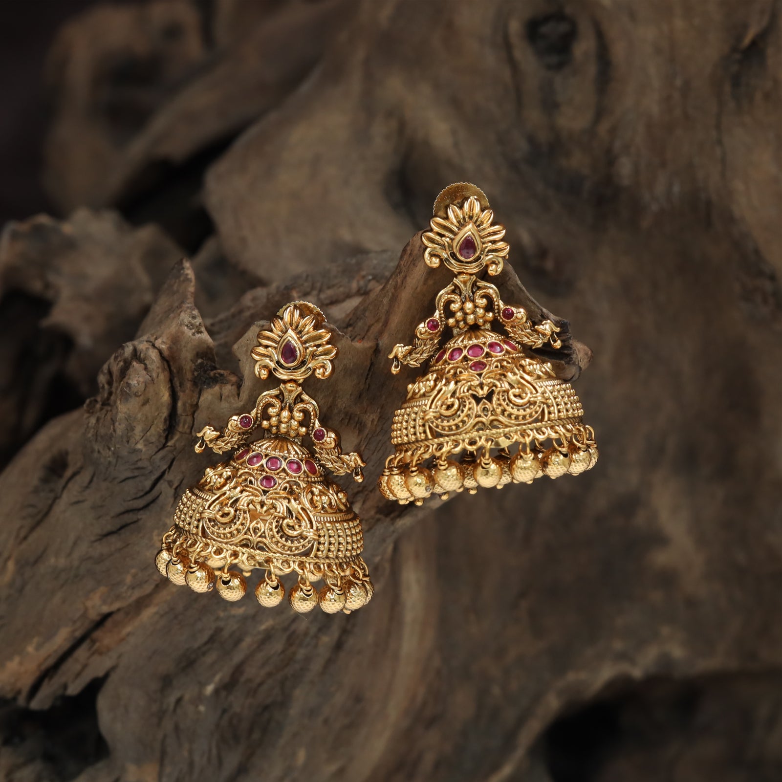 Royal Carving Antique Jumka with Textured Bell Detailing