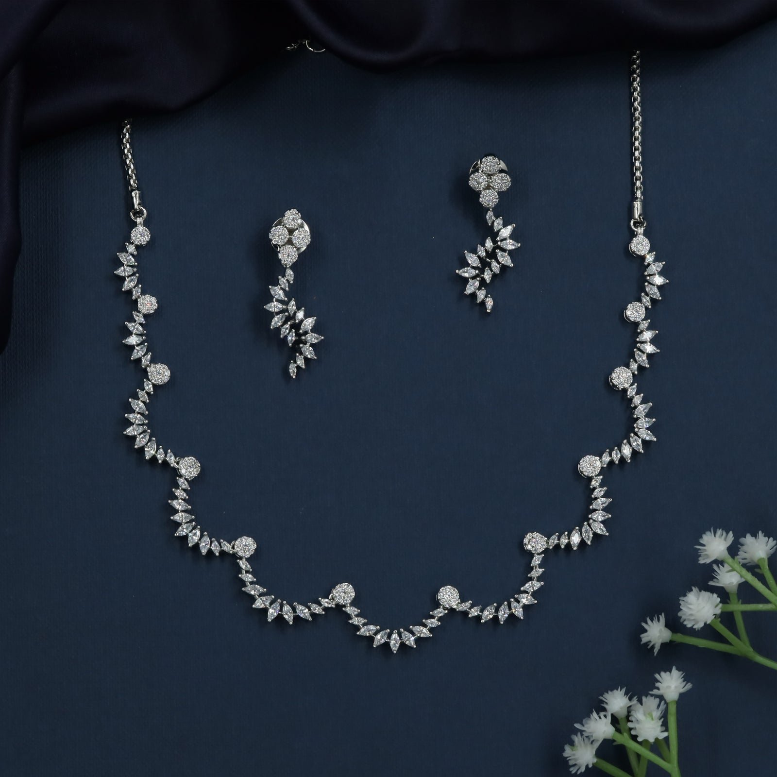 Aurora Leaf Necklace with Curved Floral Drop Detailing