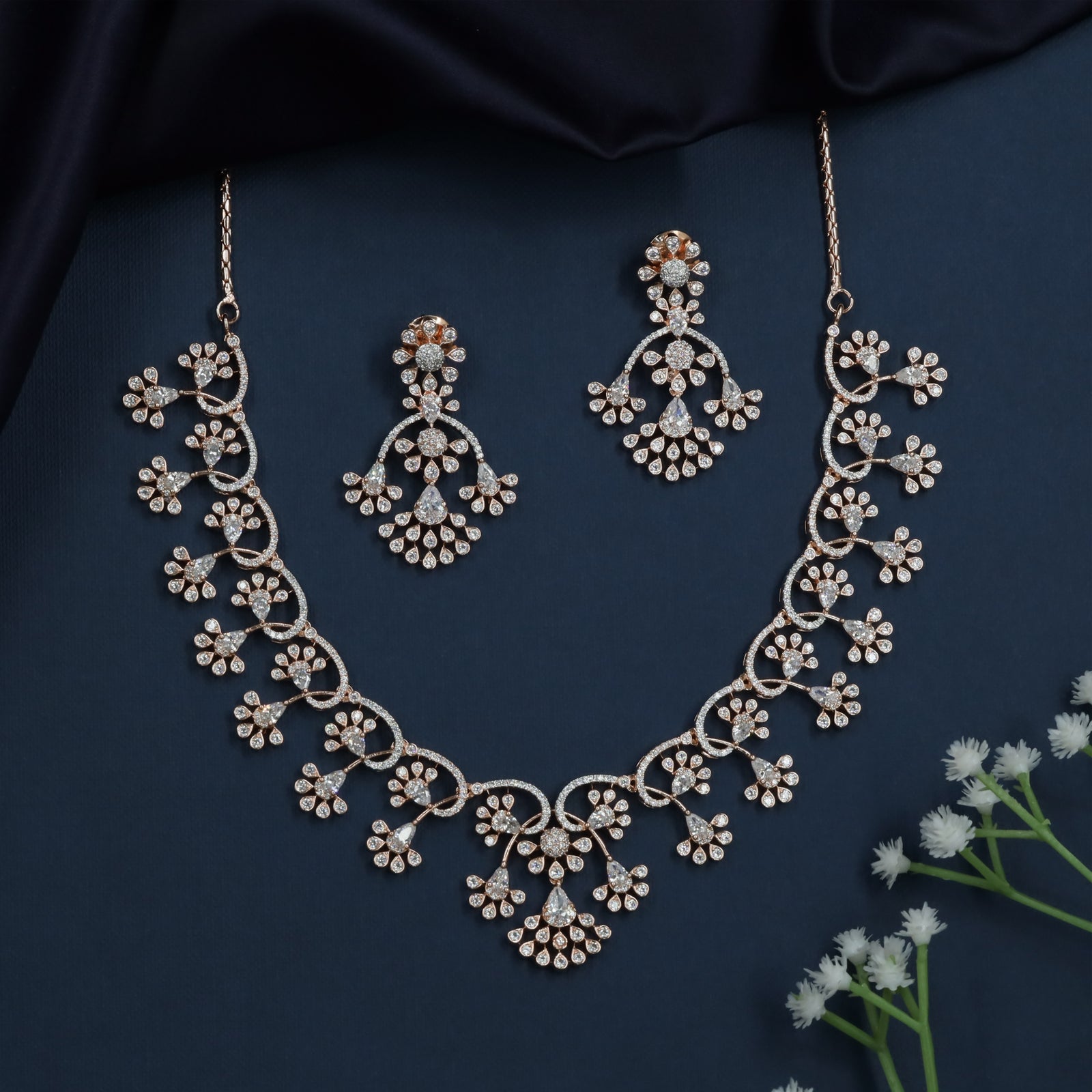 Aurora Floral Necklace with Curved Vine Detailing