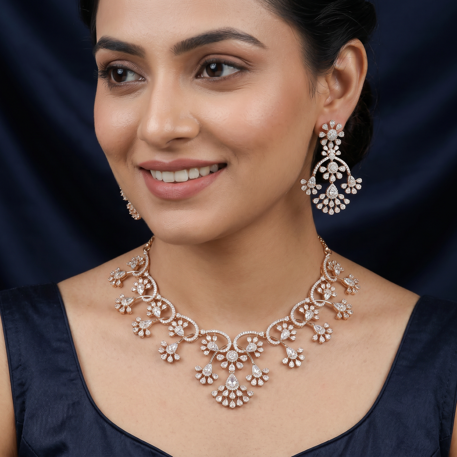 Aurora Floral Necklace with Curved Vine Detailing