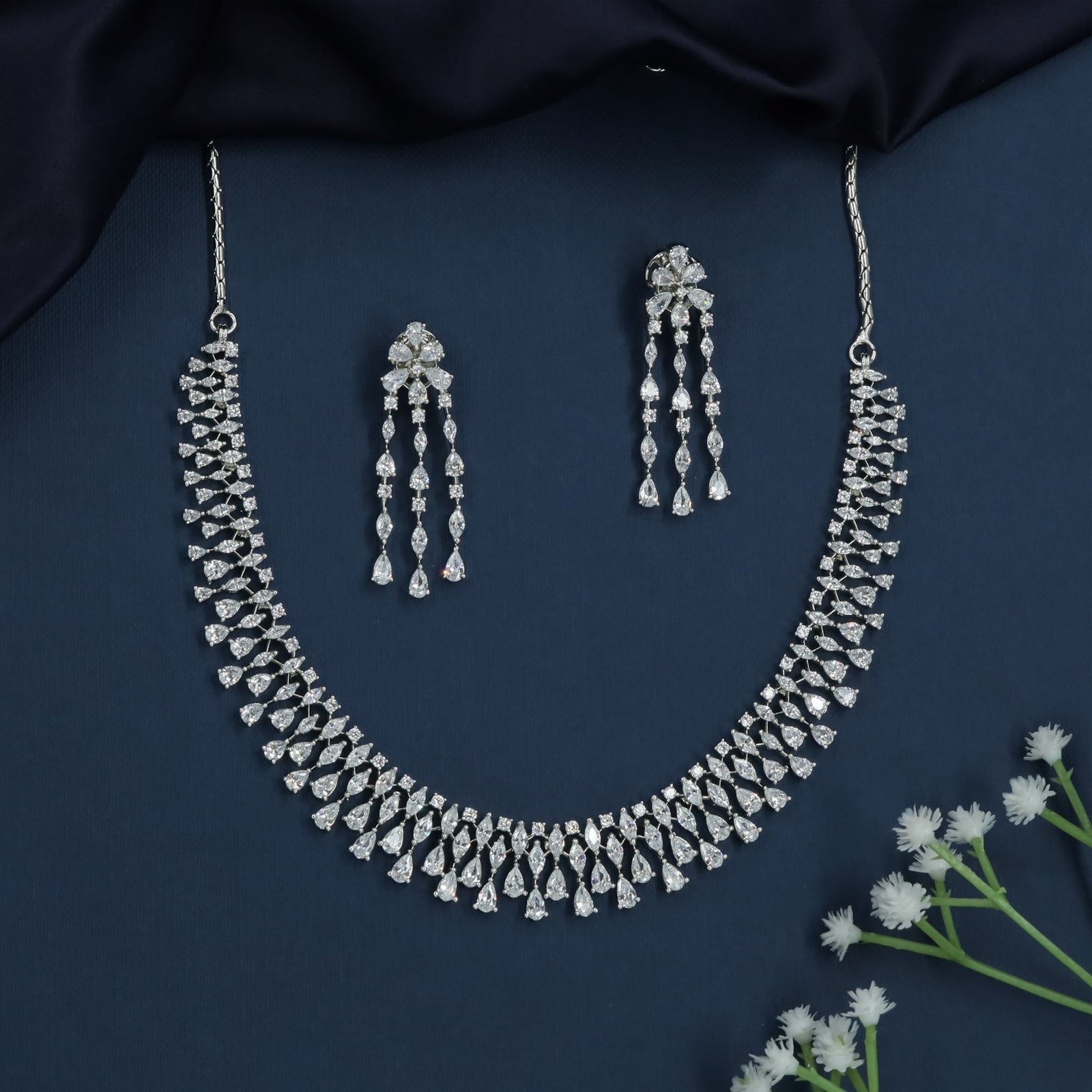 Moonfall Arc Necklace with Cascading Marquise Layout