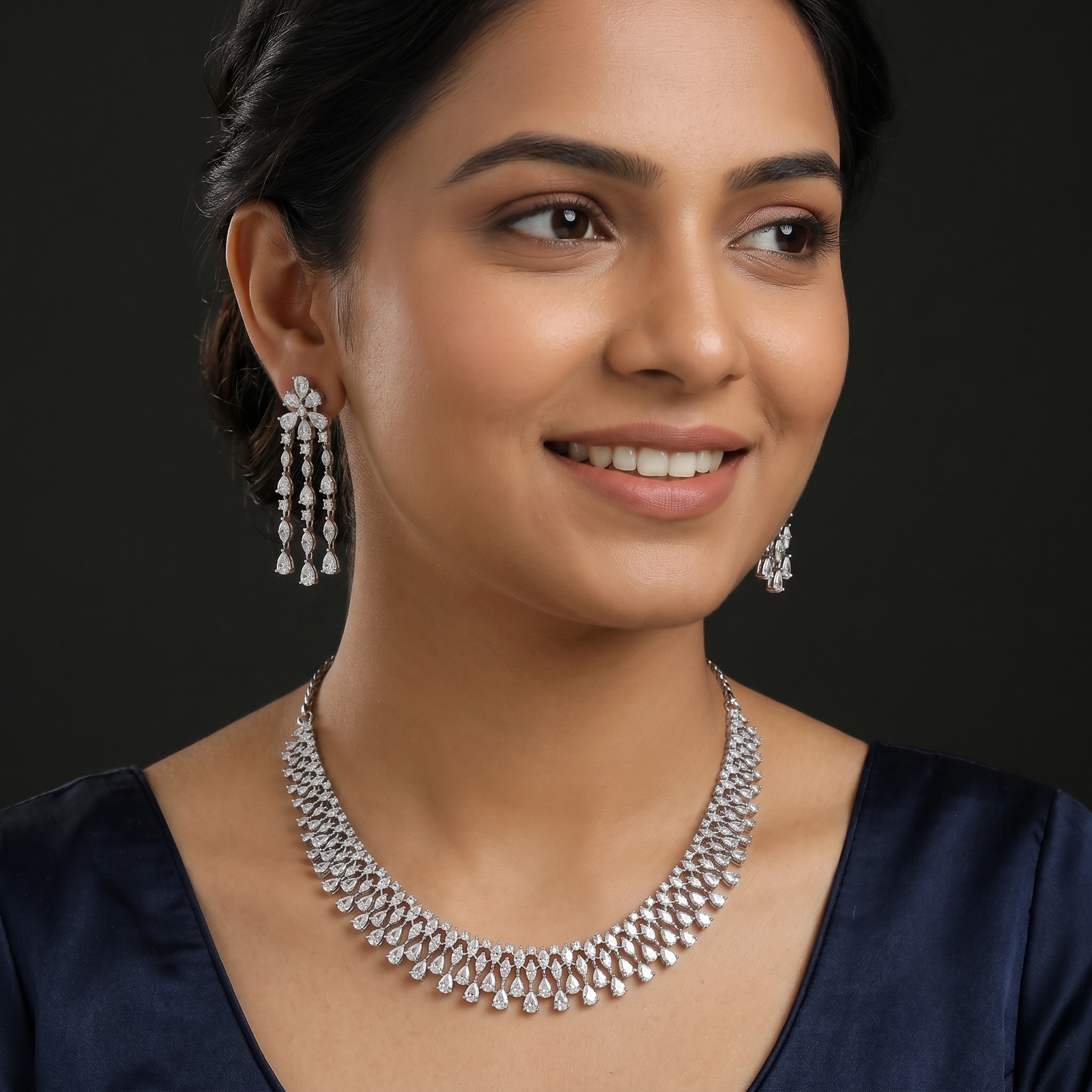 Moonfall Arc Necklace with Cascading Marquise Layout