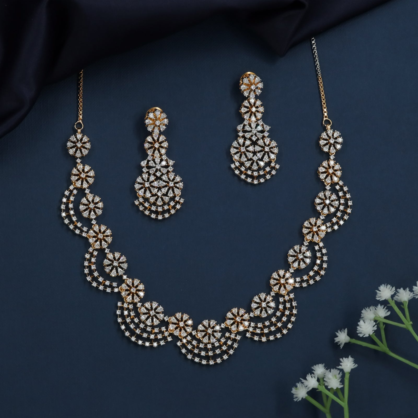 Eterna Floral Necklace with Scalloped Border Detailing