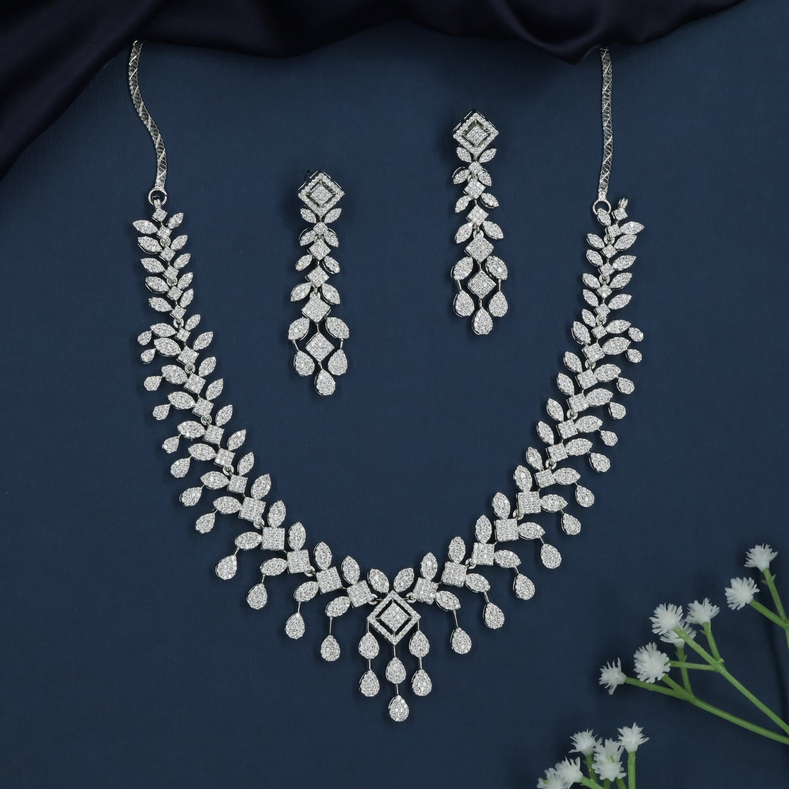 Aerial Leaf Necklace with Geometric Center Drop