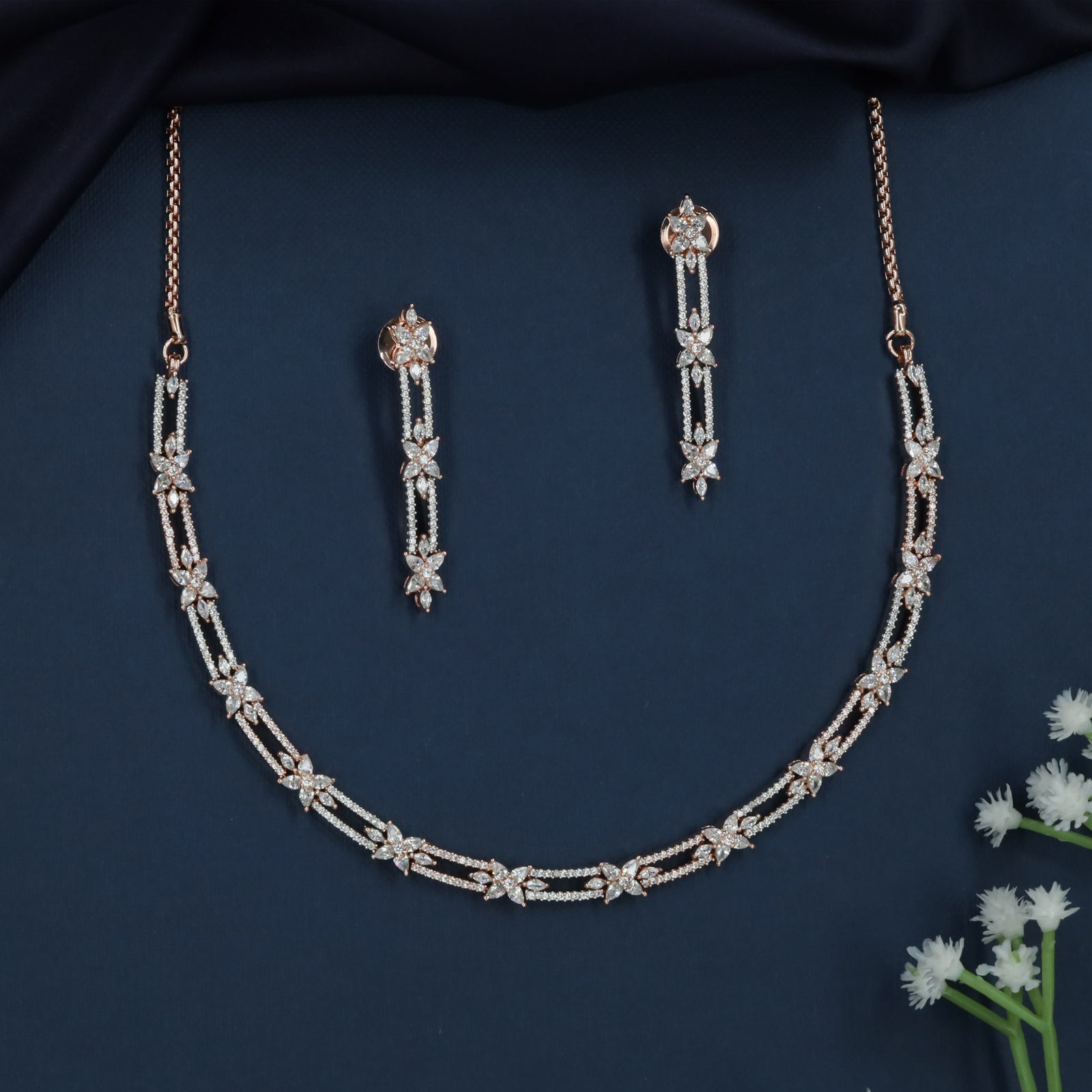 Jasmine Curve Necklace with Repeating Bloom Sections