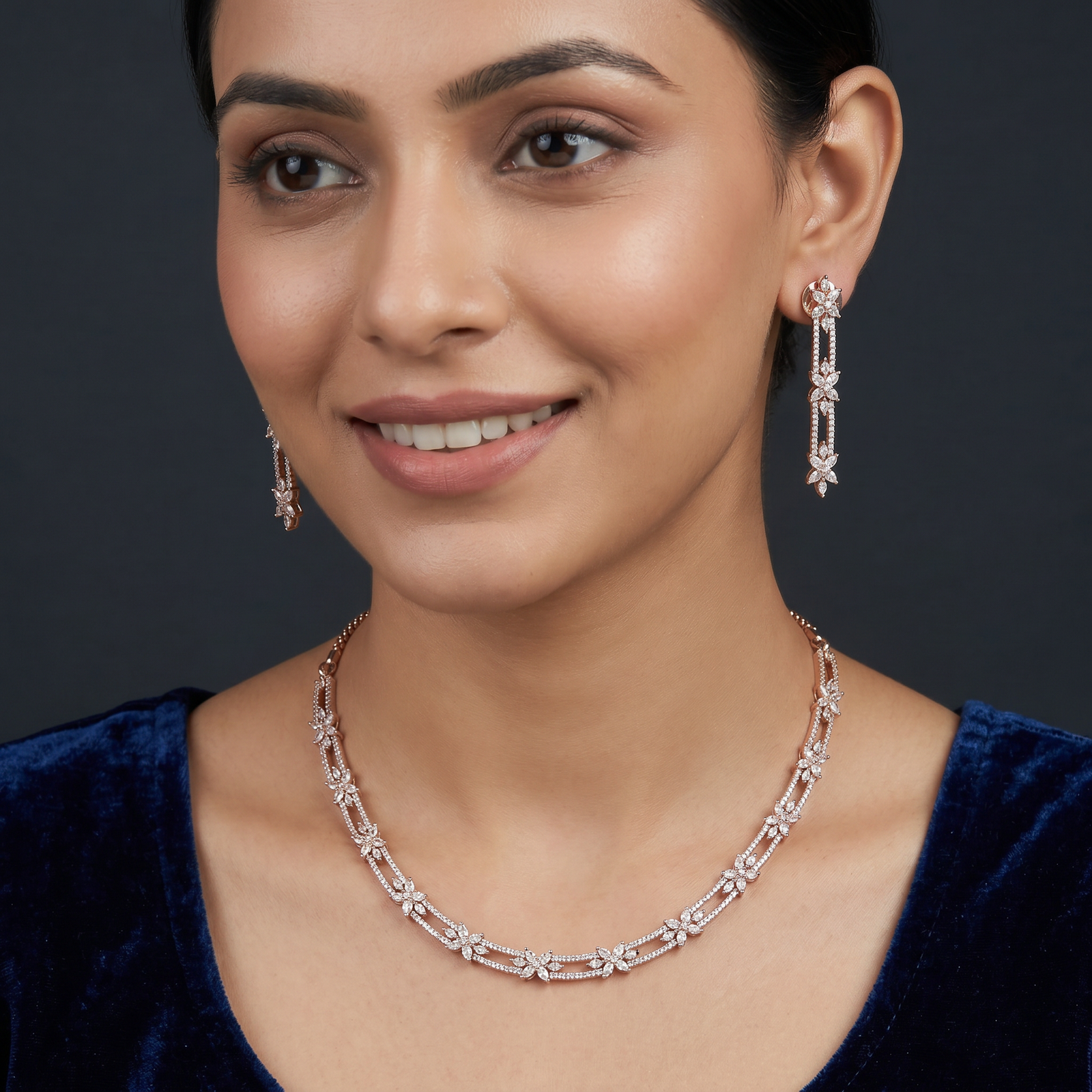 Jasmine Curve Necklace with Repeating Bloom Sections