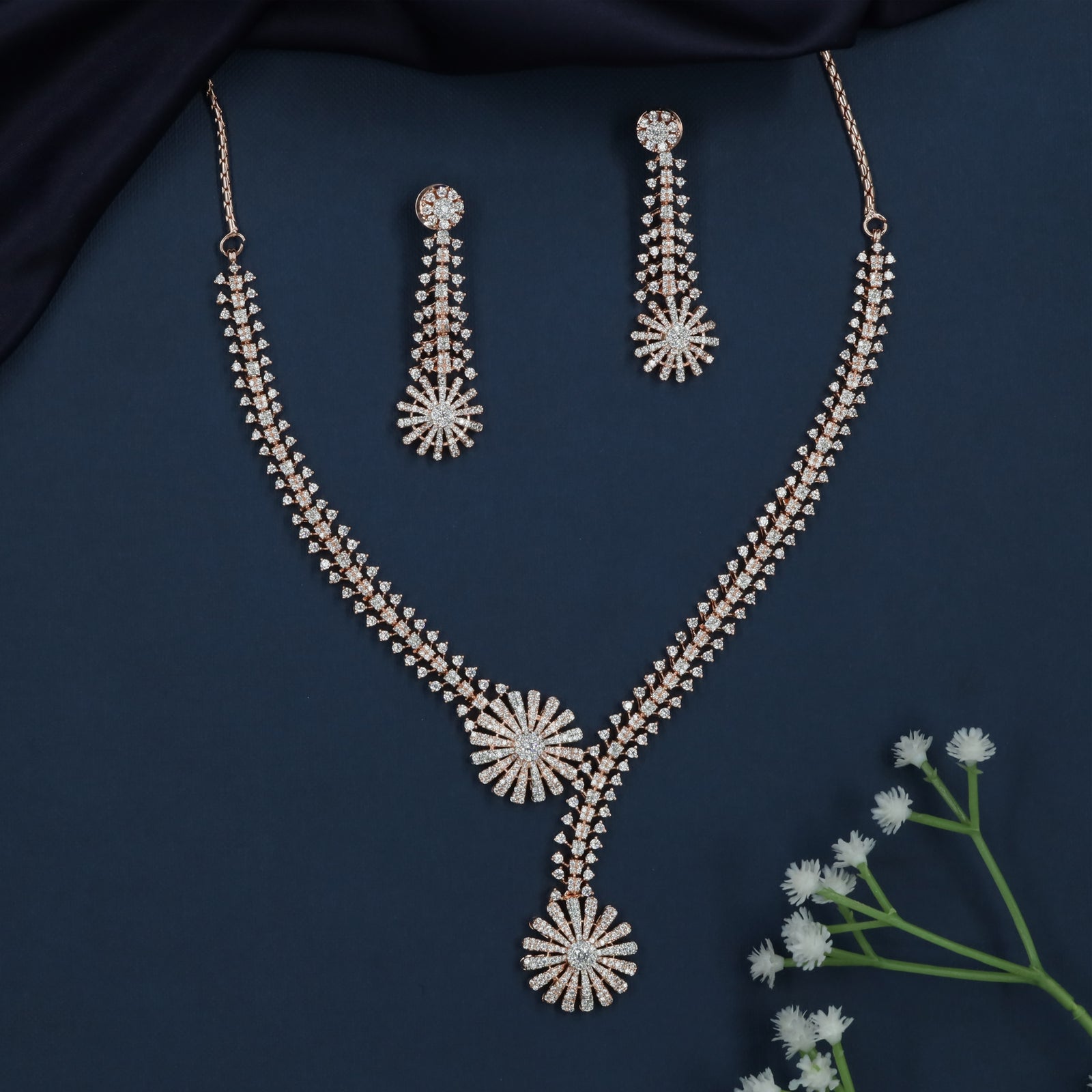Brilliance Floral Necklace with Radiating Center Accent