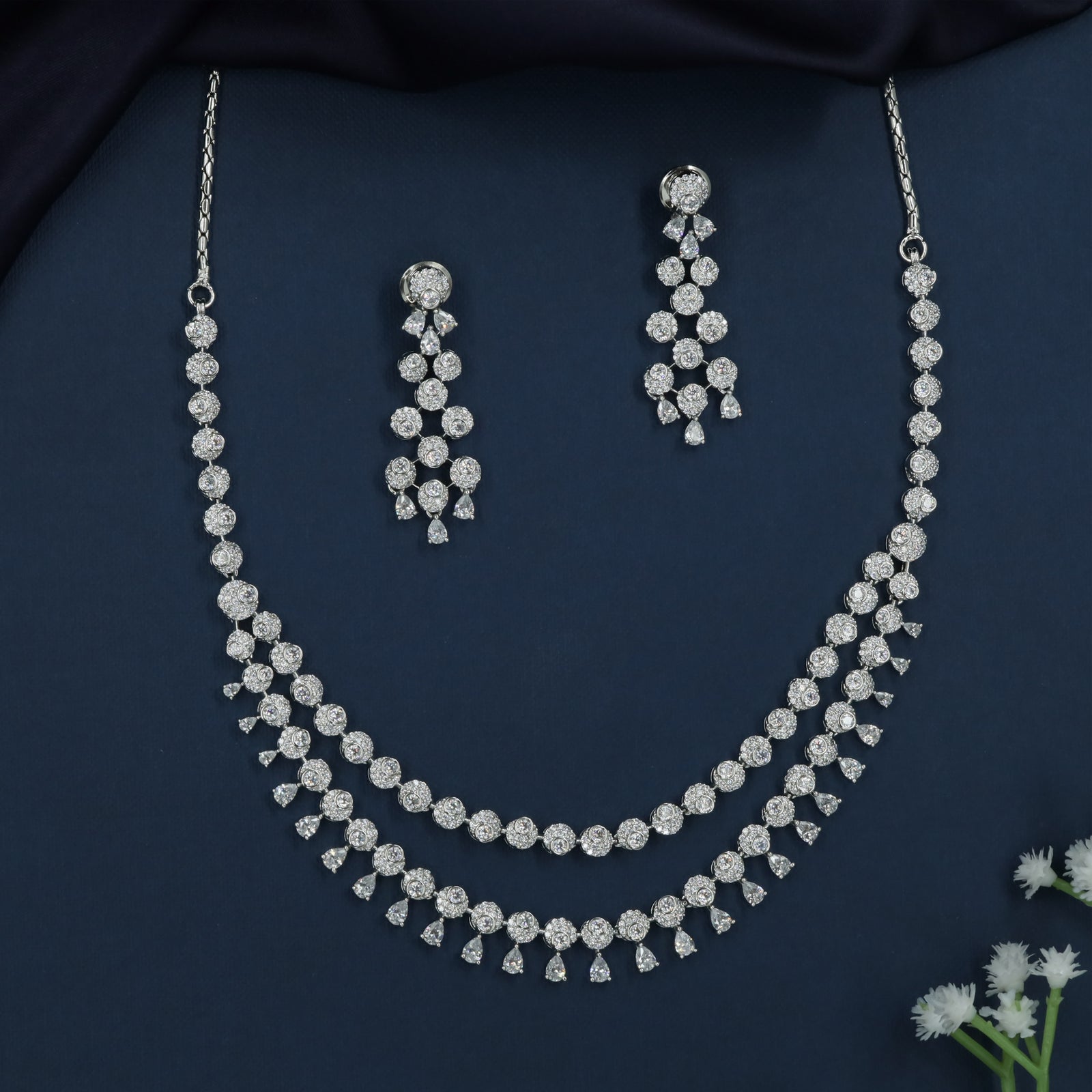 Crystal Cascade Necklace with Rounded Link Arrangement