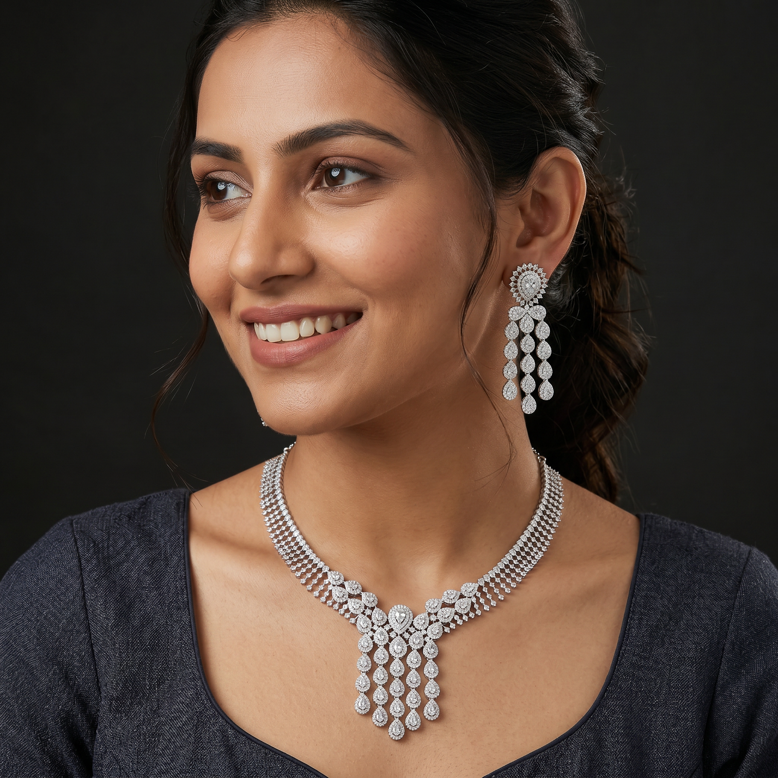Luxury Drop Cluster Necklace with Extended Center Layout
