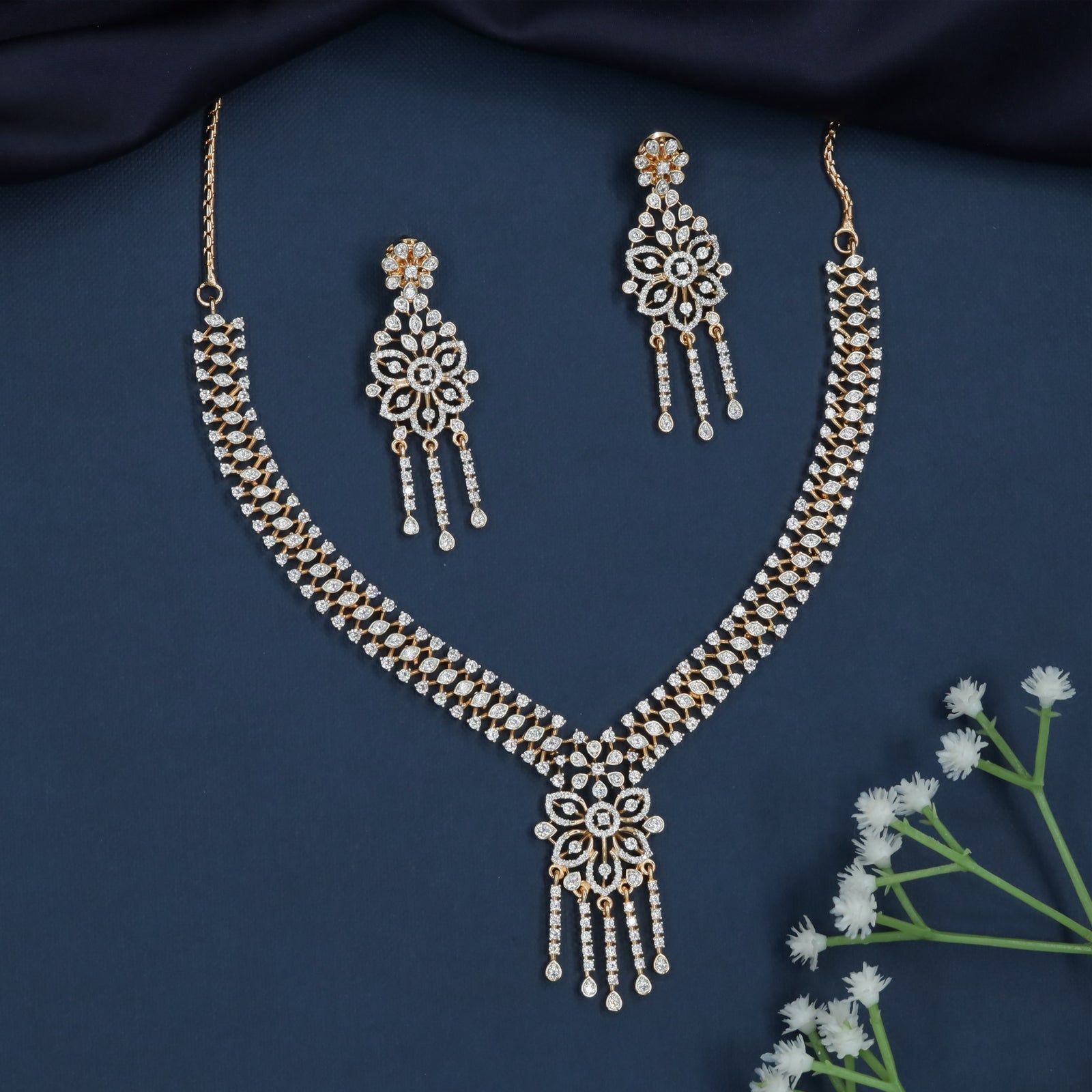 Cross Weave Necklace with Floral Hanging Pattern