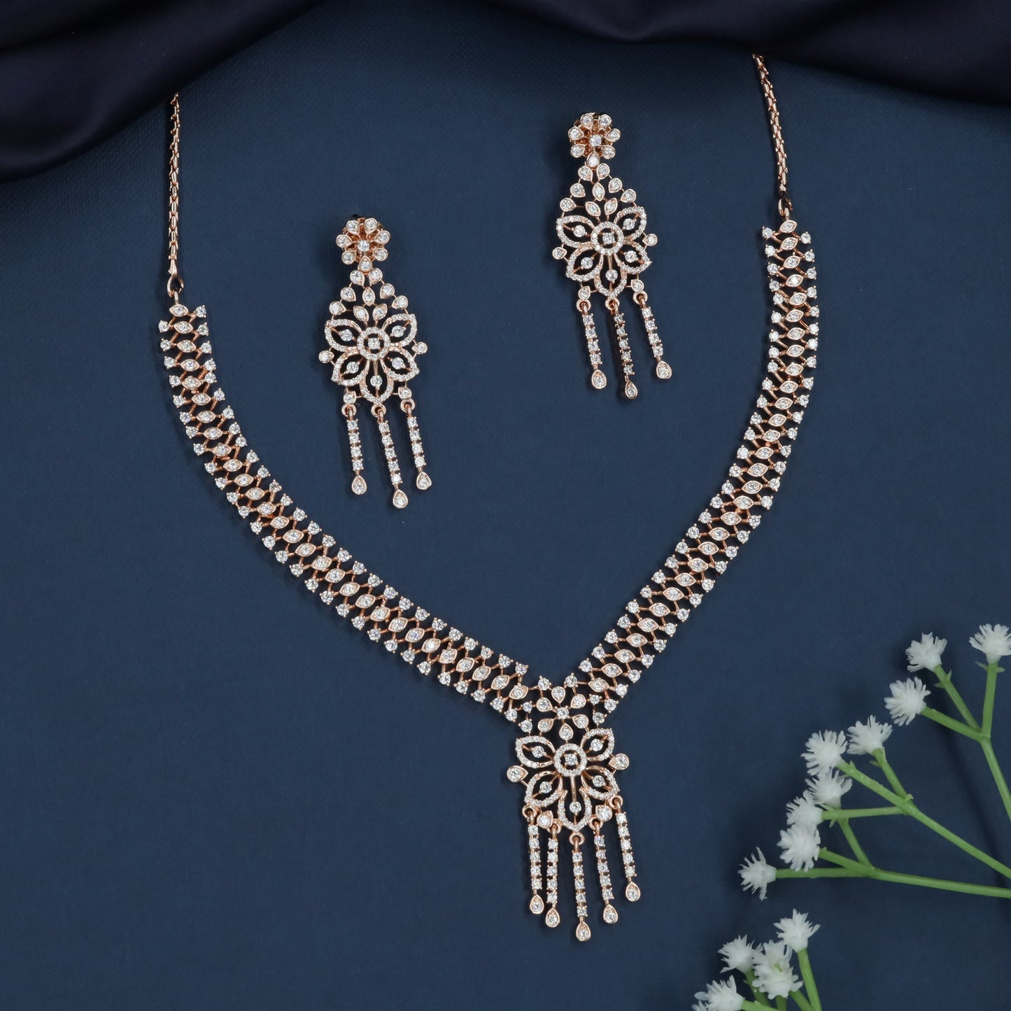 Cross Weave Necklace with Floral Hanging Pattern