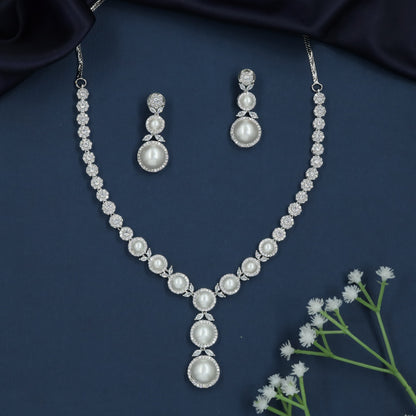 Pearl Drop Necklace with Circular Border Connectors