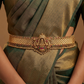 Cross weave antique dabu with central shrine form and clustered bead hangings