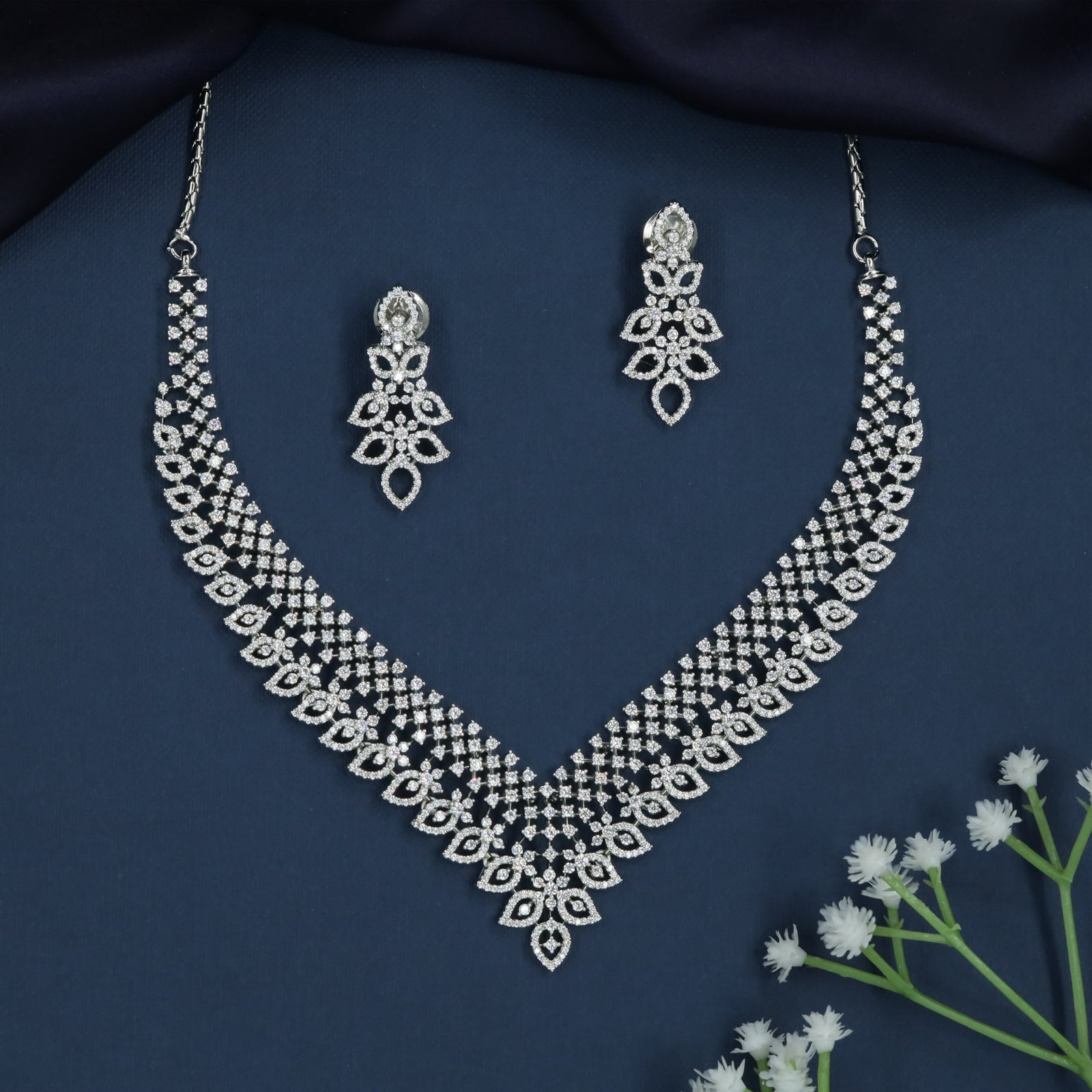 Scalloped Border Necklace with Floral Connector Styling