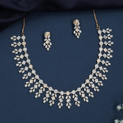 Diamond Grid Necklace with Cascading Branch Pattern