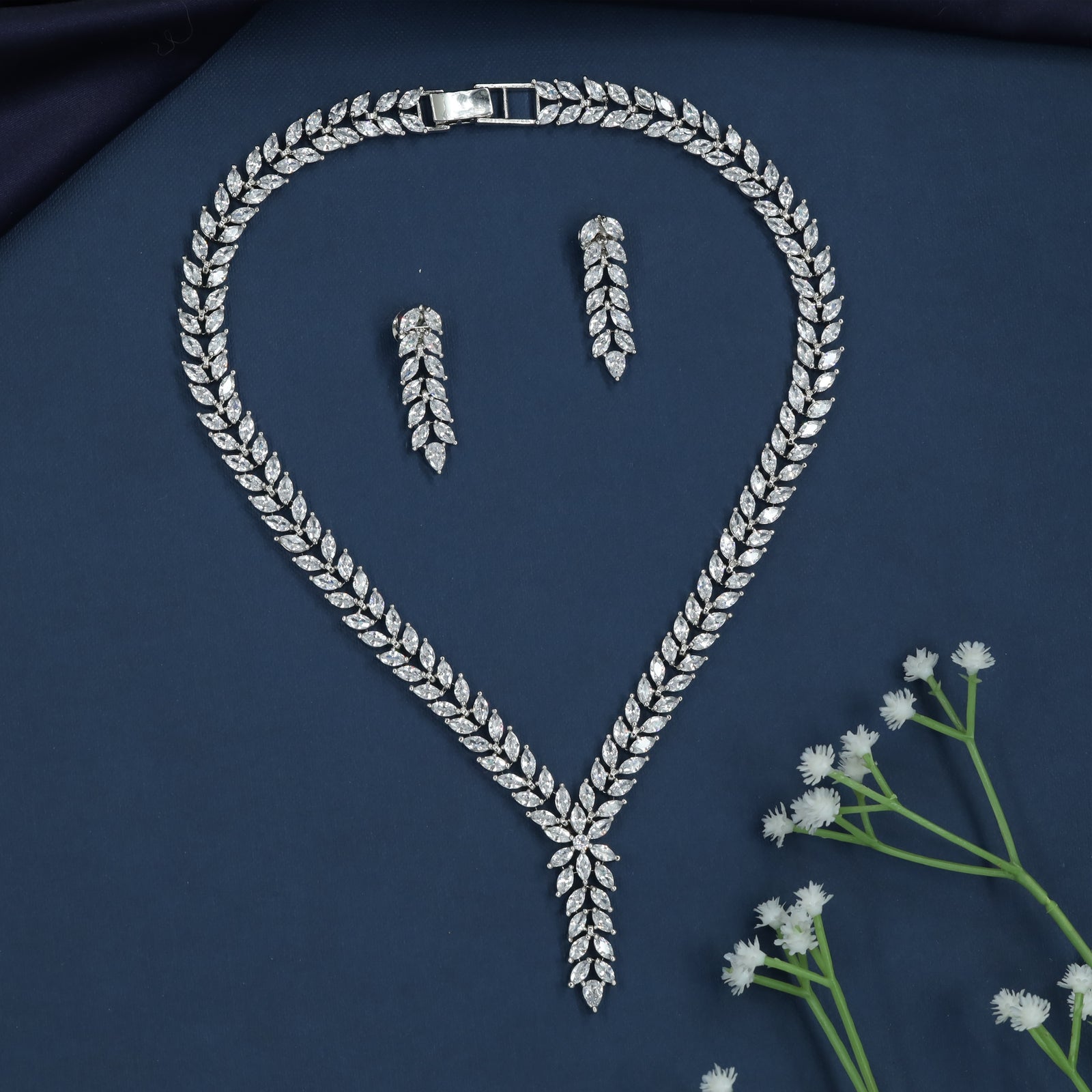 Open Petal Necklace with Repeating Vine Arrangement