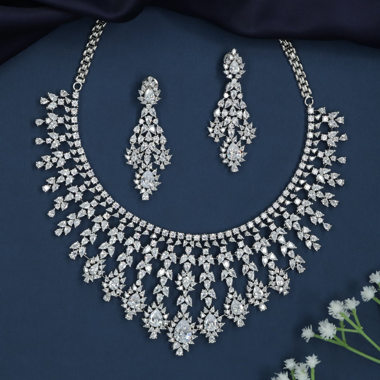 Floral Cascade Necklace with Hanging Cluster Drops