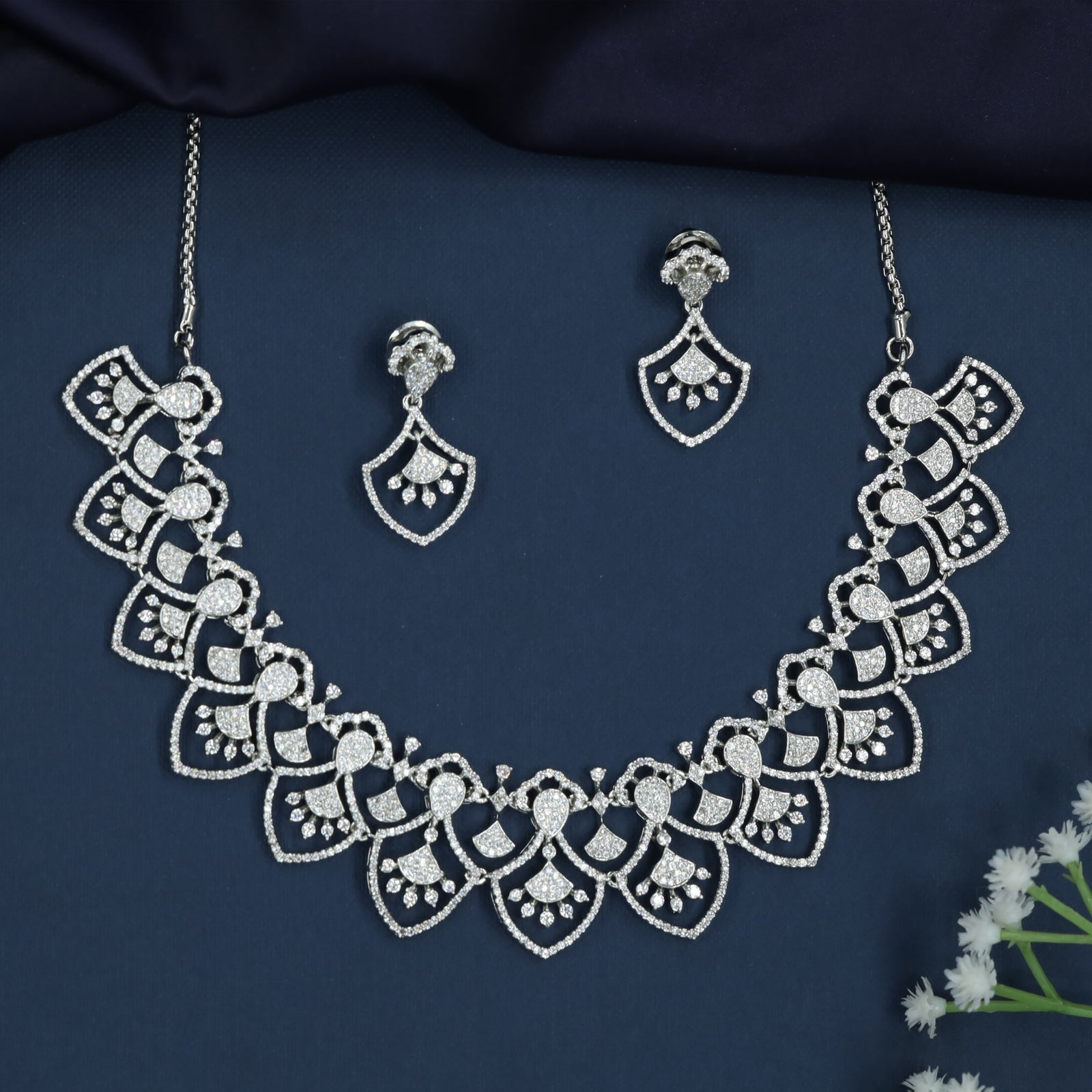 Marquise Accent Necklace with Scalloped Layout Styling