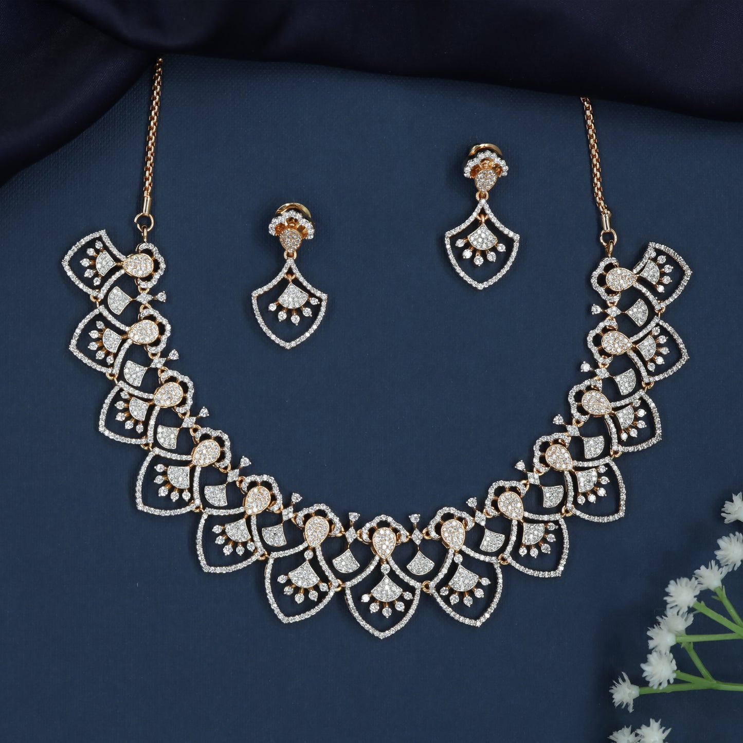 Marquise Accent Necklace with Scalloped Layout Styling