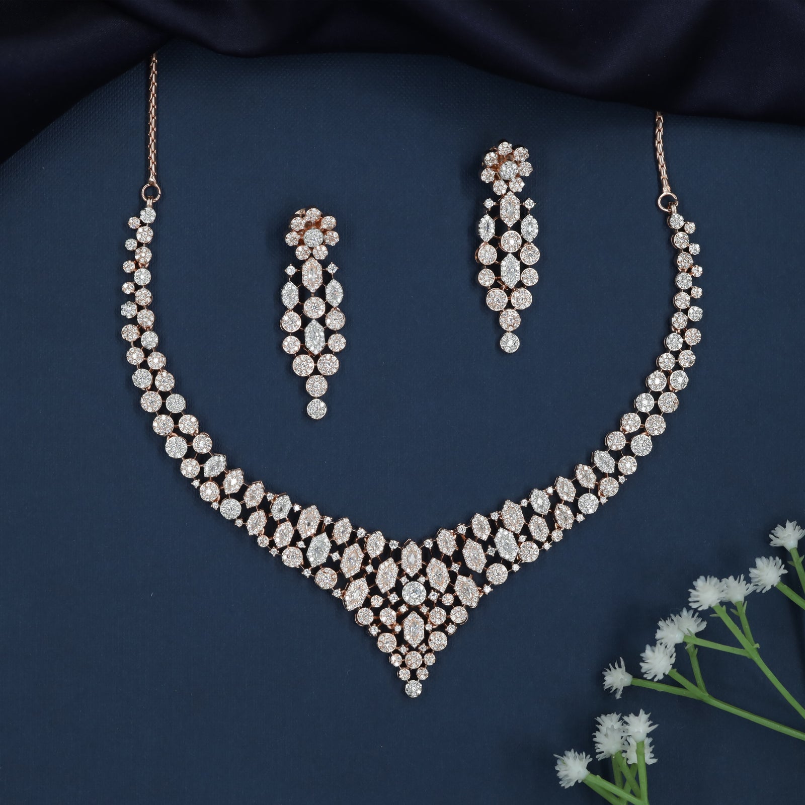 Teardrop Accent Necklace with Floral Cluster Detailing