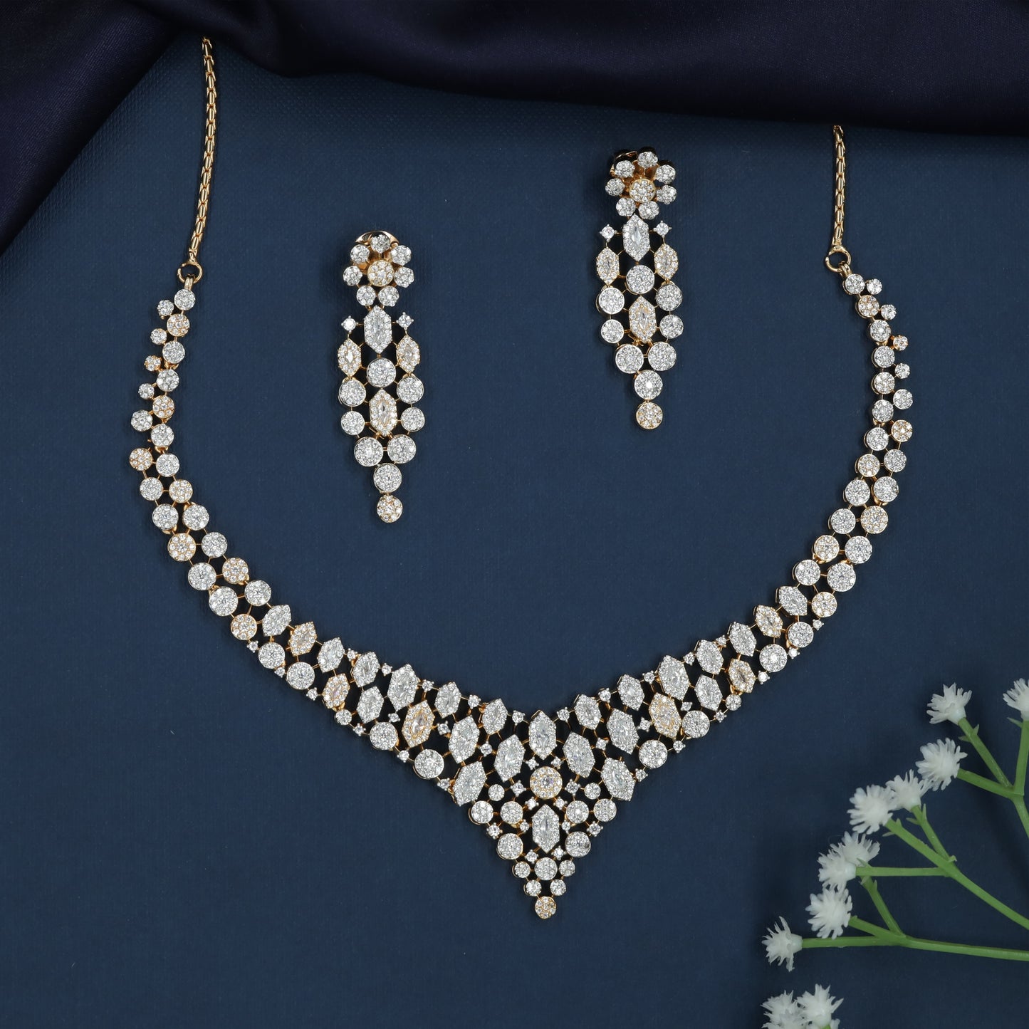 Teardrop Accent Necklace with Floral Cluster Detailing
