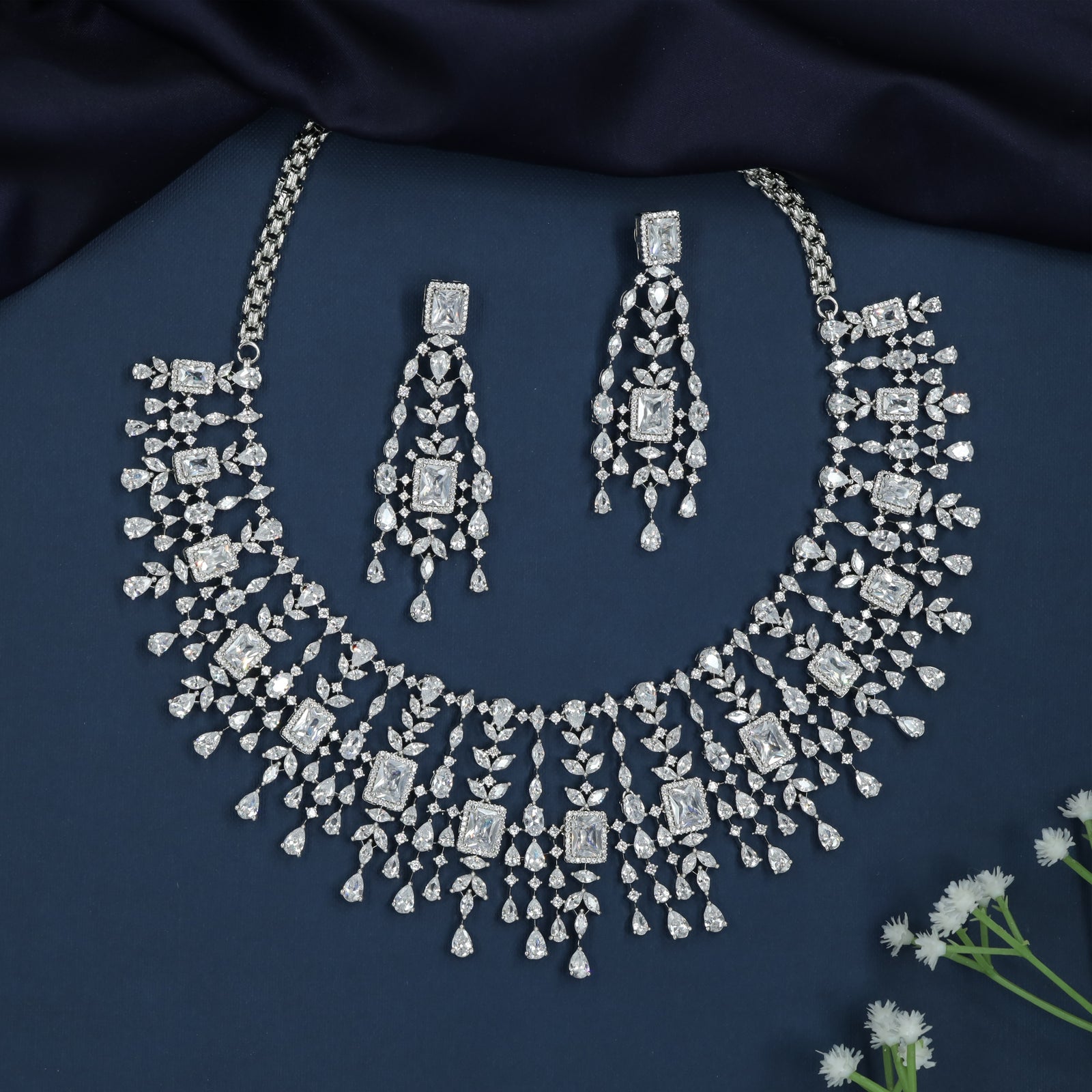 Geometric Fringe Necklace with Cascading Leaf Drops