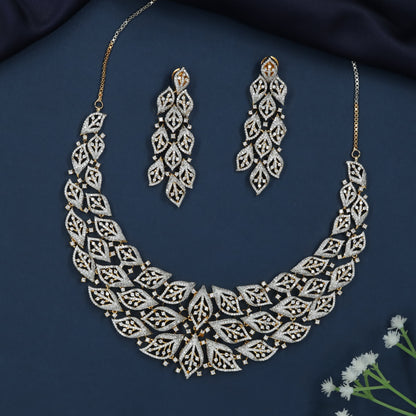 Interwoven Marquise Necklace with Curved Floral Border Flow