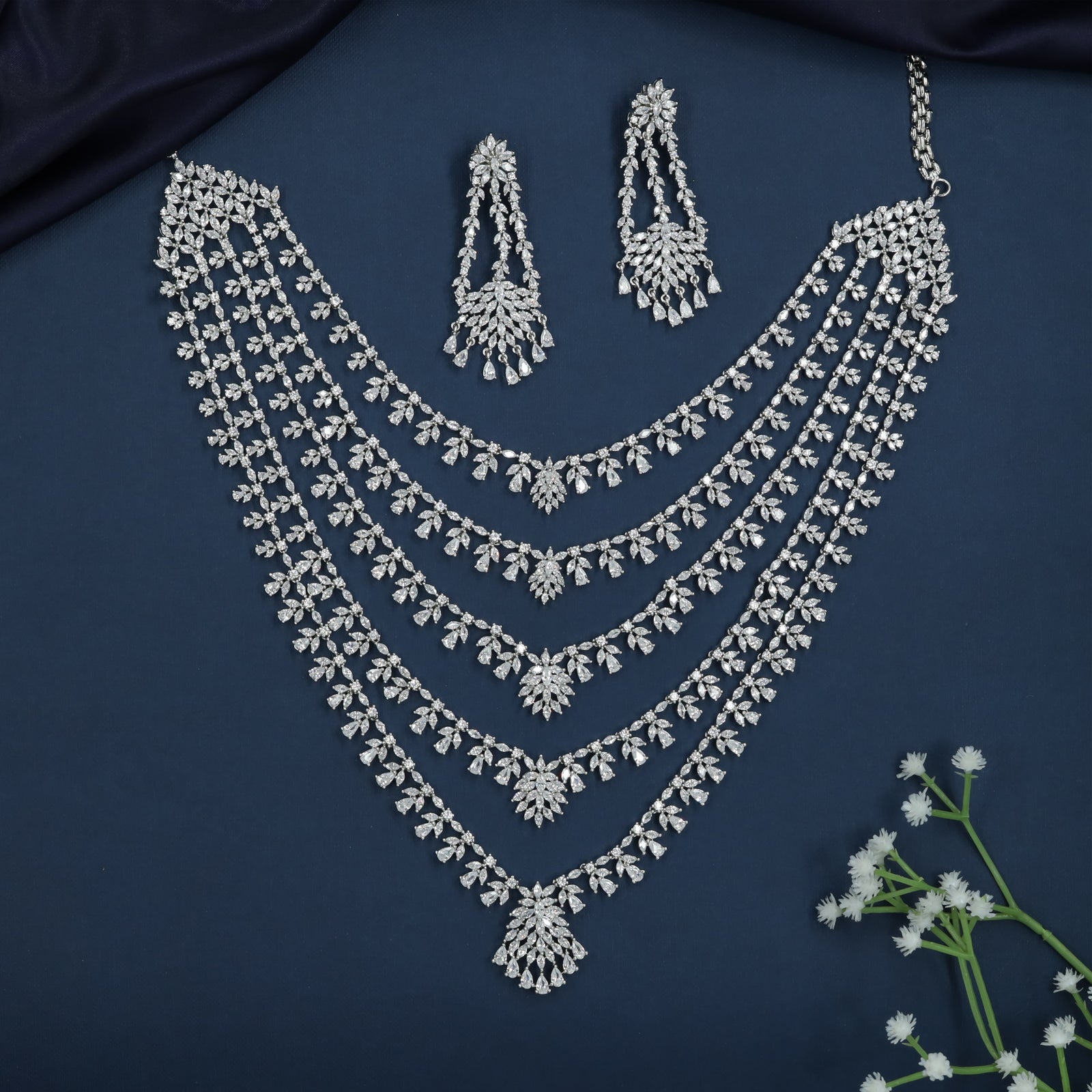 Multi Strand Long Haara with Floral Vine Layers